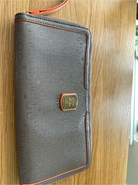 Guess Gray Passport Wristlet with Orange Trim